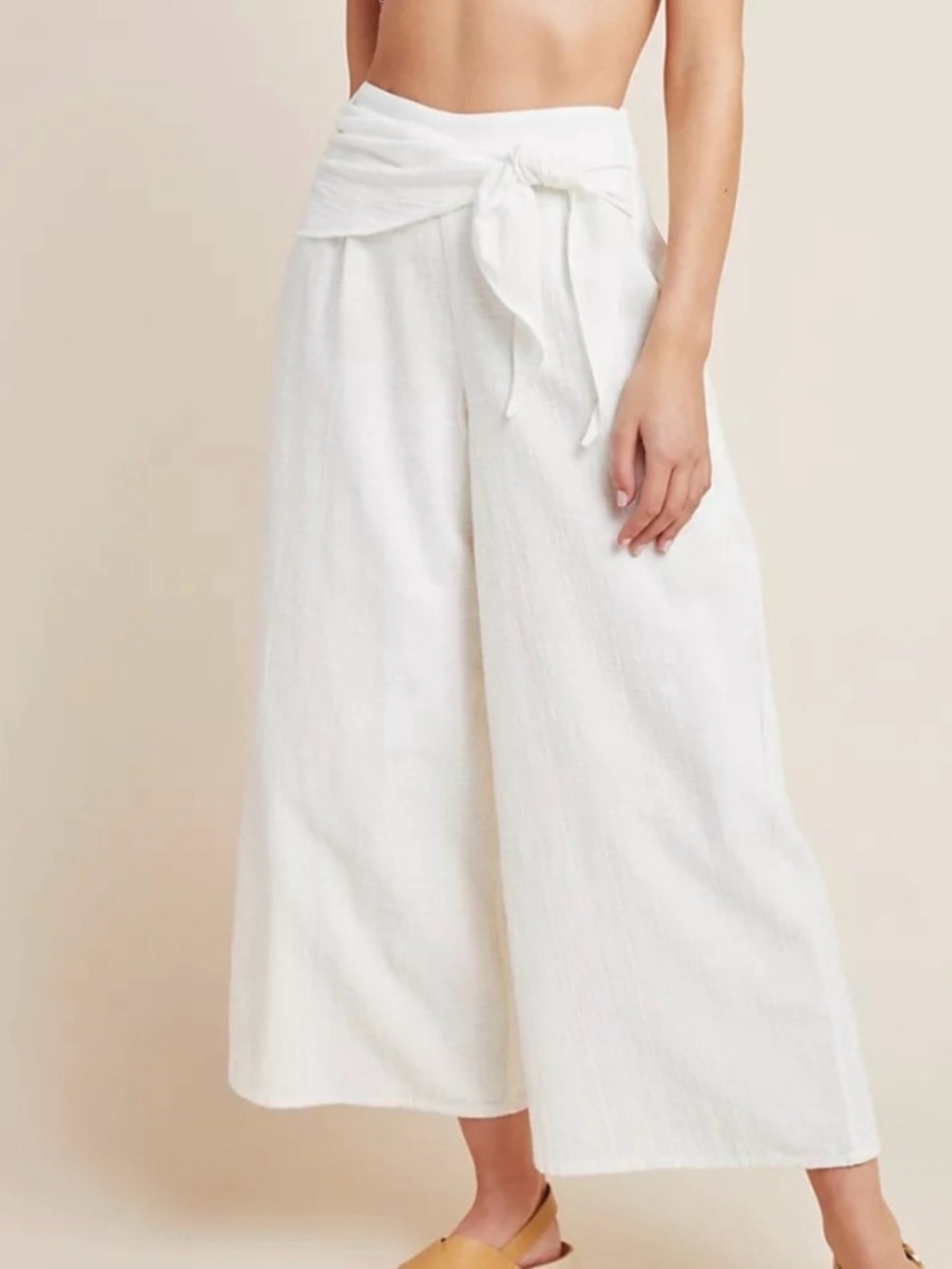 L*space Hanalei High-Waist White Wide-Leg Tie-Front Pants
